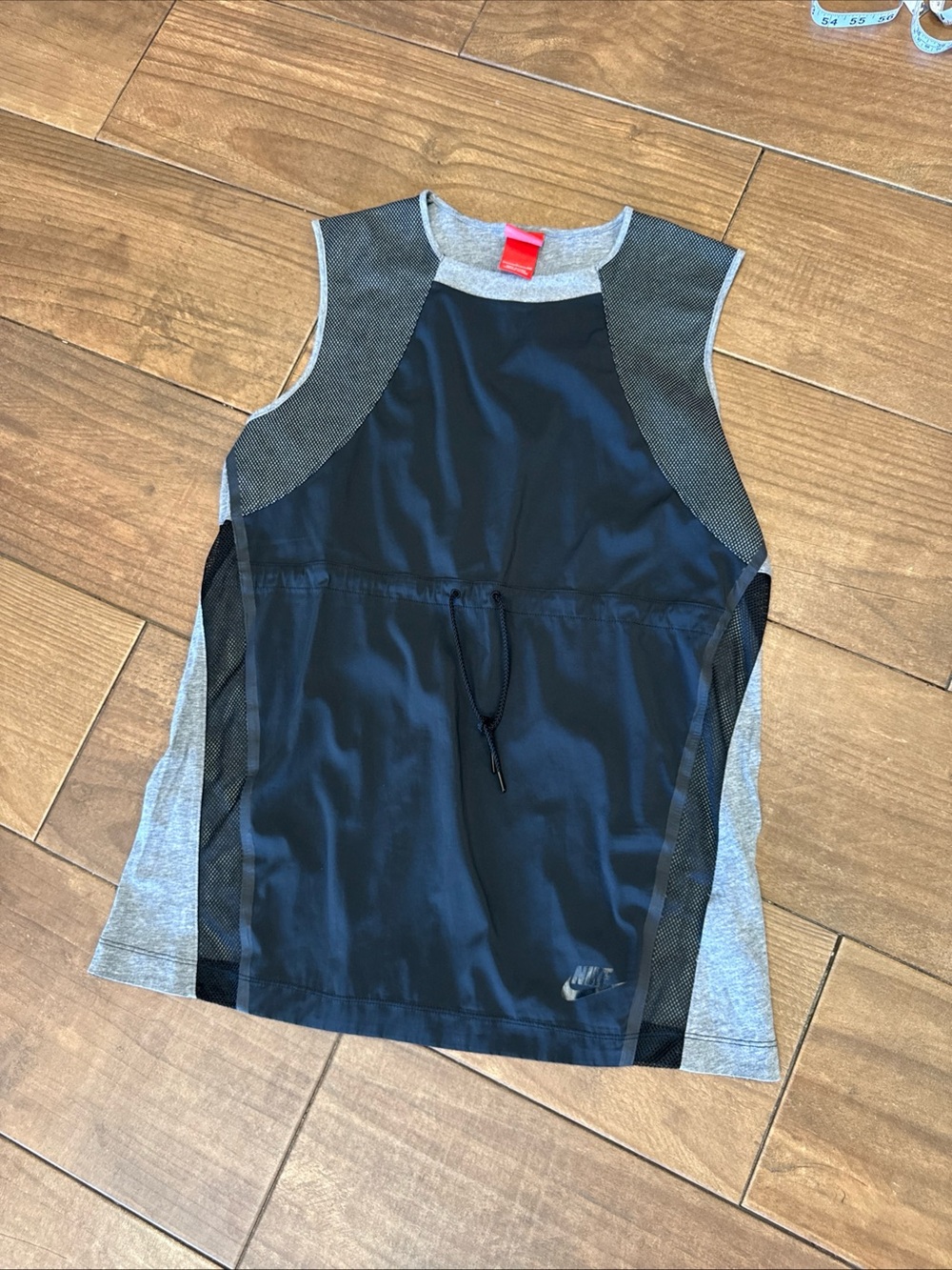 Nike Bonded Mesh Hybrid Drawcord Tank Top Grey Black Womens Small
